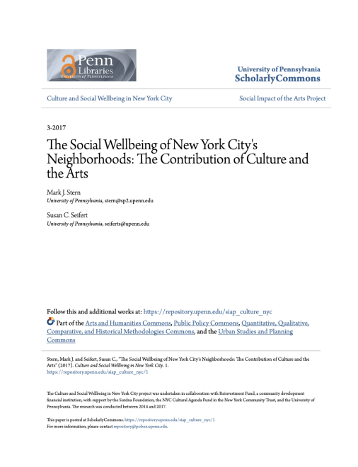 Investigación sobre la contribución de las artes y la cultura al bienestar social de los barrios de la ciudad de Nueva York