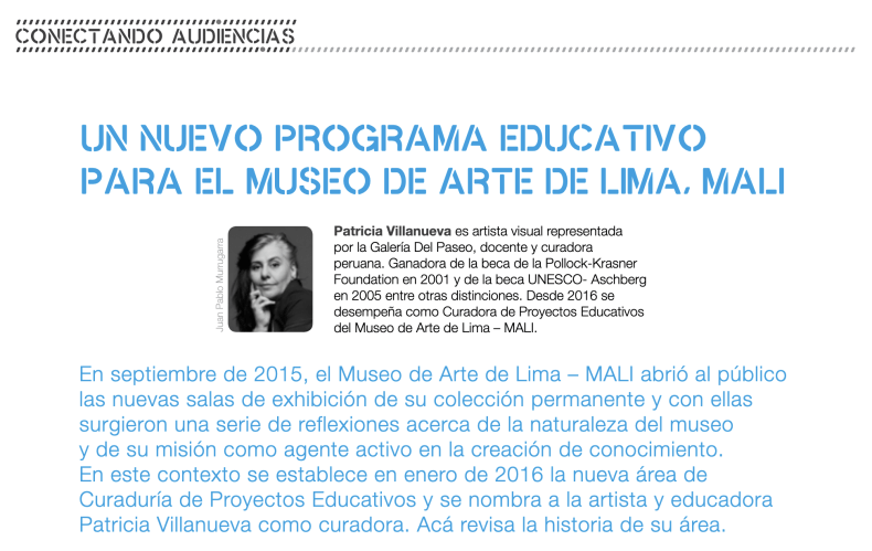 Un nuevo programa educativo para el Museo de Arte de Lima, MALI.